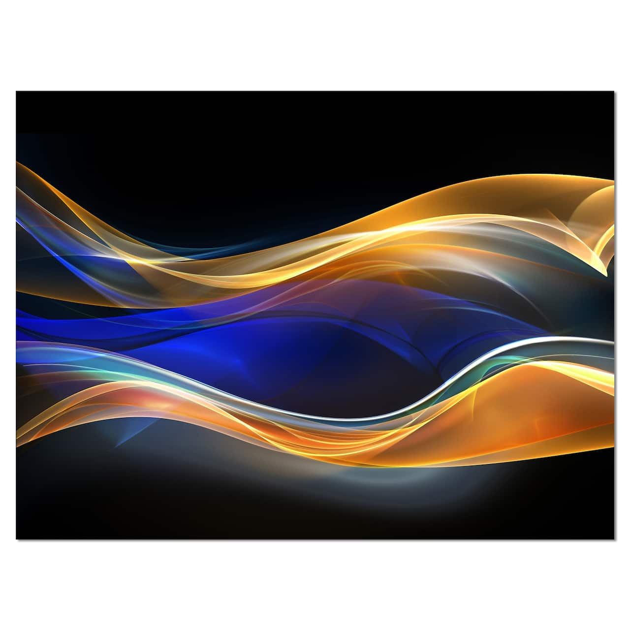 Designart - 3D Gold Blue Wave Design - Abstract Canvas art print
